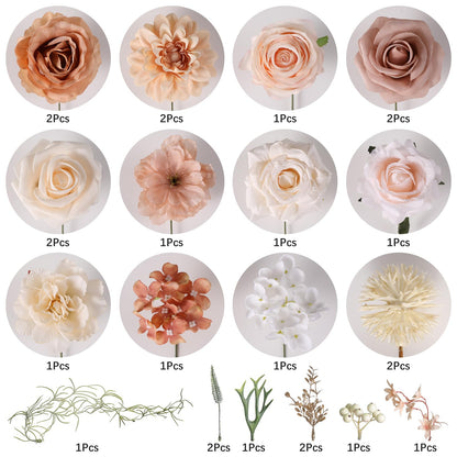 Kisflower Flowers Artificial Combo Cake Flowers Decorations Fake for DIY Wedding Bridal Bouquet Centerpieces Arrangements (Boho Nude)