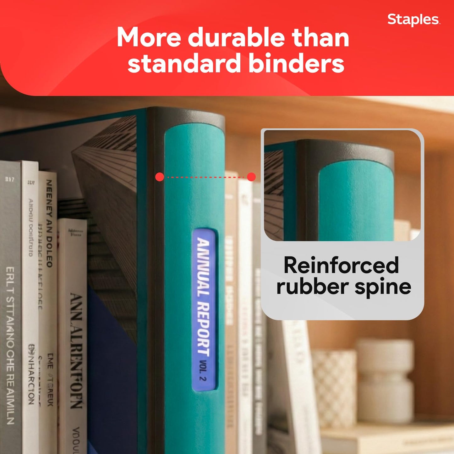 Staples Heavy-Duty 3-Inch D-Ring Binder, Teal – Large Capacity 3-Ring Binder with Pockets, Holds Up to 600 Sheets