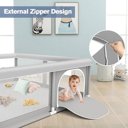 Baby Playpen for Babies and Toddlers 50 x 50 inch, Play Yards Indoor & Outdoor, Sturdy Safety Play Pen with Soft Breathable Mesh, Baby Fence