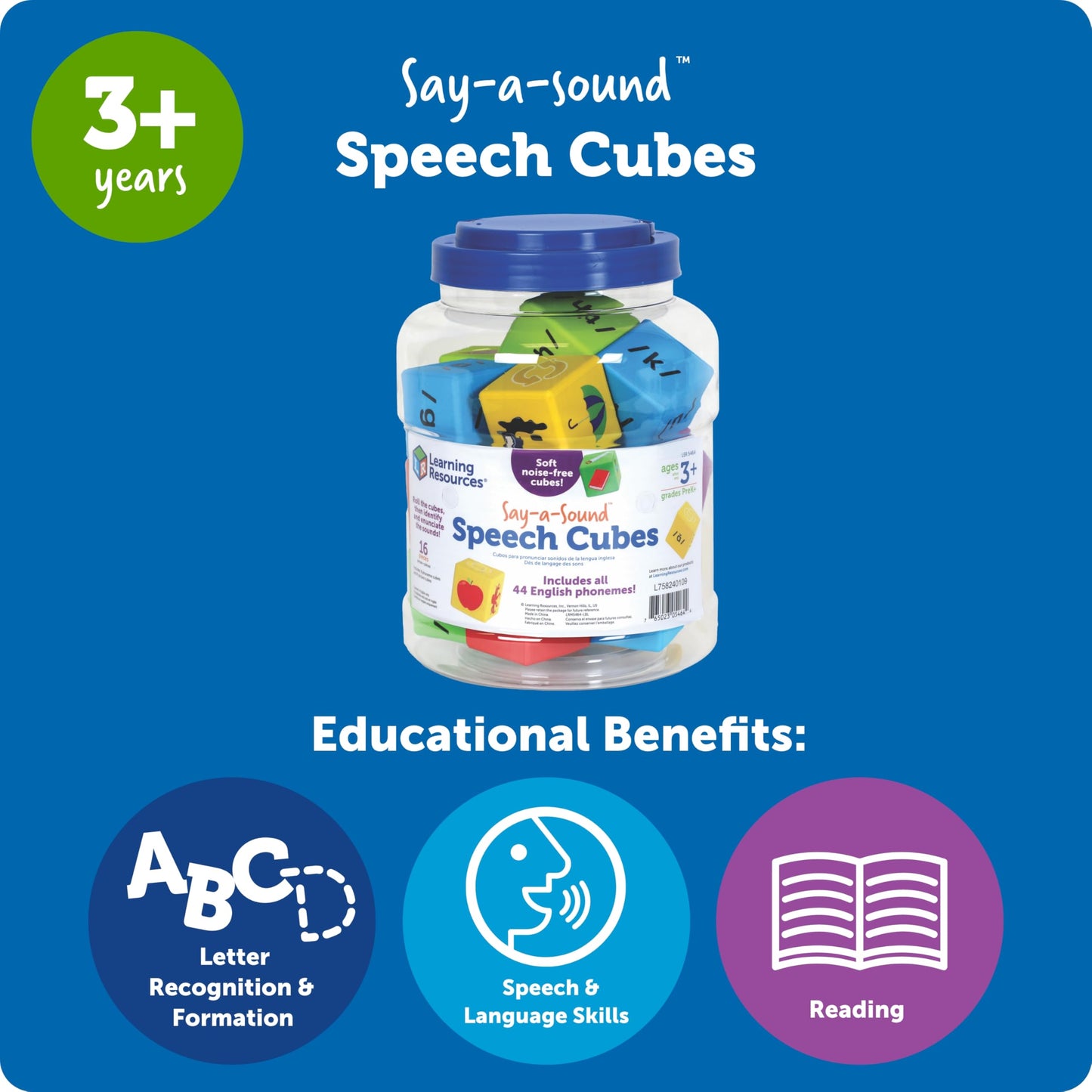 Learning Resources Say-a-Sound(TM) Speech Cubes, Preschool Learning Activities, ABC Flash Cards, Speech Therapy Toys, Gifts For Kids, Ages 3+, 16 Pieces