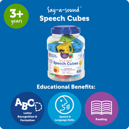 Learning Resources Say-a-Sound(TM) Speech Cubes, Preschool Learning Activities, ABC Flash Cards, Speech Therapy Toys, Gifts For Kids, Ages 3+, 16 Pieces
