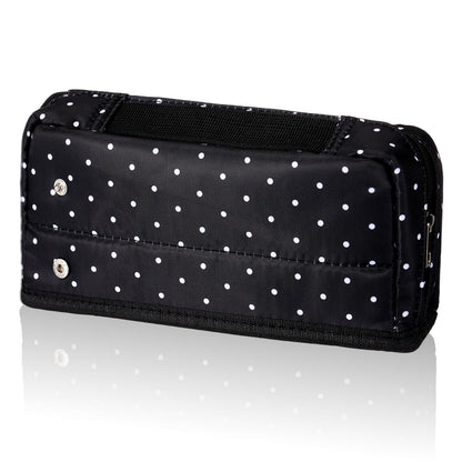 Gueevin Large Capacity Pencil Case Polka Dot Pen Pouch with Multiple Compartments Foldable Portable Pencil Case Black White Stationery Organizer Bag for Adults (Black)