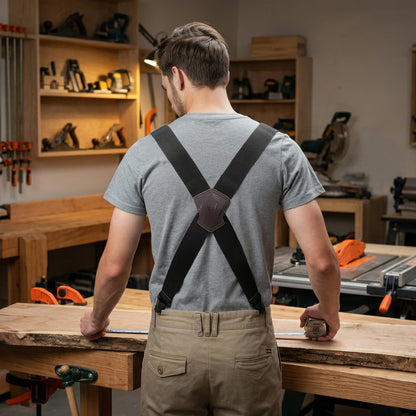 WELKINLAND Ultralight Clip-on Suspenders, 2 Inch Suspenders for Men, Strong X-back Suspenders, Black Suspender Men, Work Suspender for Pants, Mens Suspender for Seniors