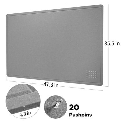 Lightomorrow Large Bulletin Board - 48 x 36 Inches, Decorative Felt Pin Board for Wall - 4' x 3' Foldable Photo Display Board with Self-Adhesive Tape, Includes 20 Push Pins - Gray