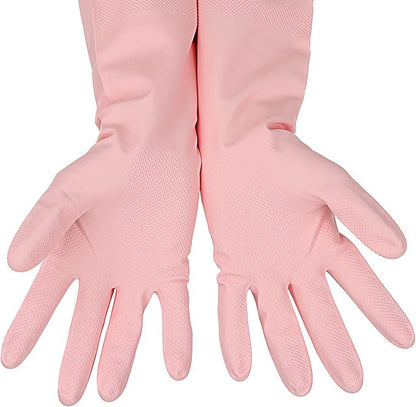 3 Pairs Rubber Cleaning Gloves Latex Free Dishwashing Gloves - 13" Reusable Nitrile Gloves Large, Green+Pink+Red
