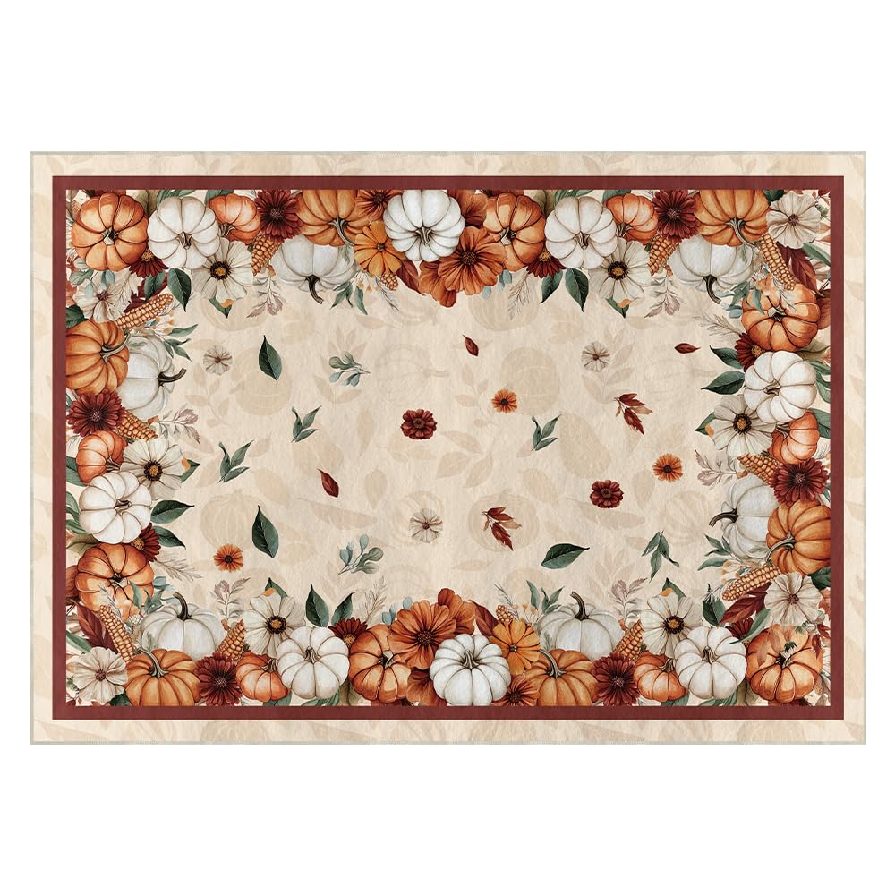 Artoid Mode Pumpkins Floral Corns Fall Area Rug, Autumn Thanksgiving Home Decor Non Slip Washable Area Rug for Entryway Bedroom Living Room Laundry Room Indoor 5x7 Feet