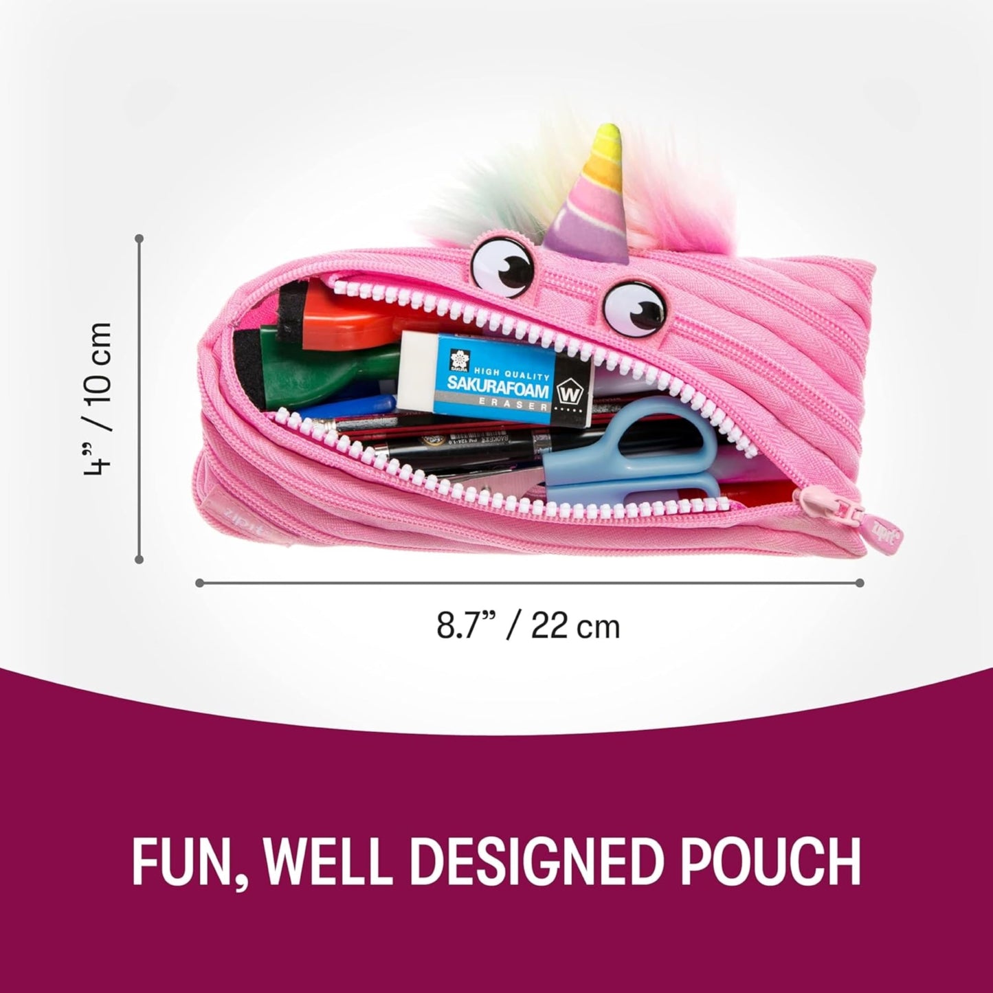 ZIPIT Unicorn Pencil Case for Girls, Cute Zipper Pouch for Kids Teens, Stationery Bag for School ,Pink