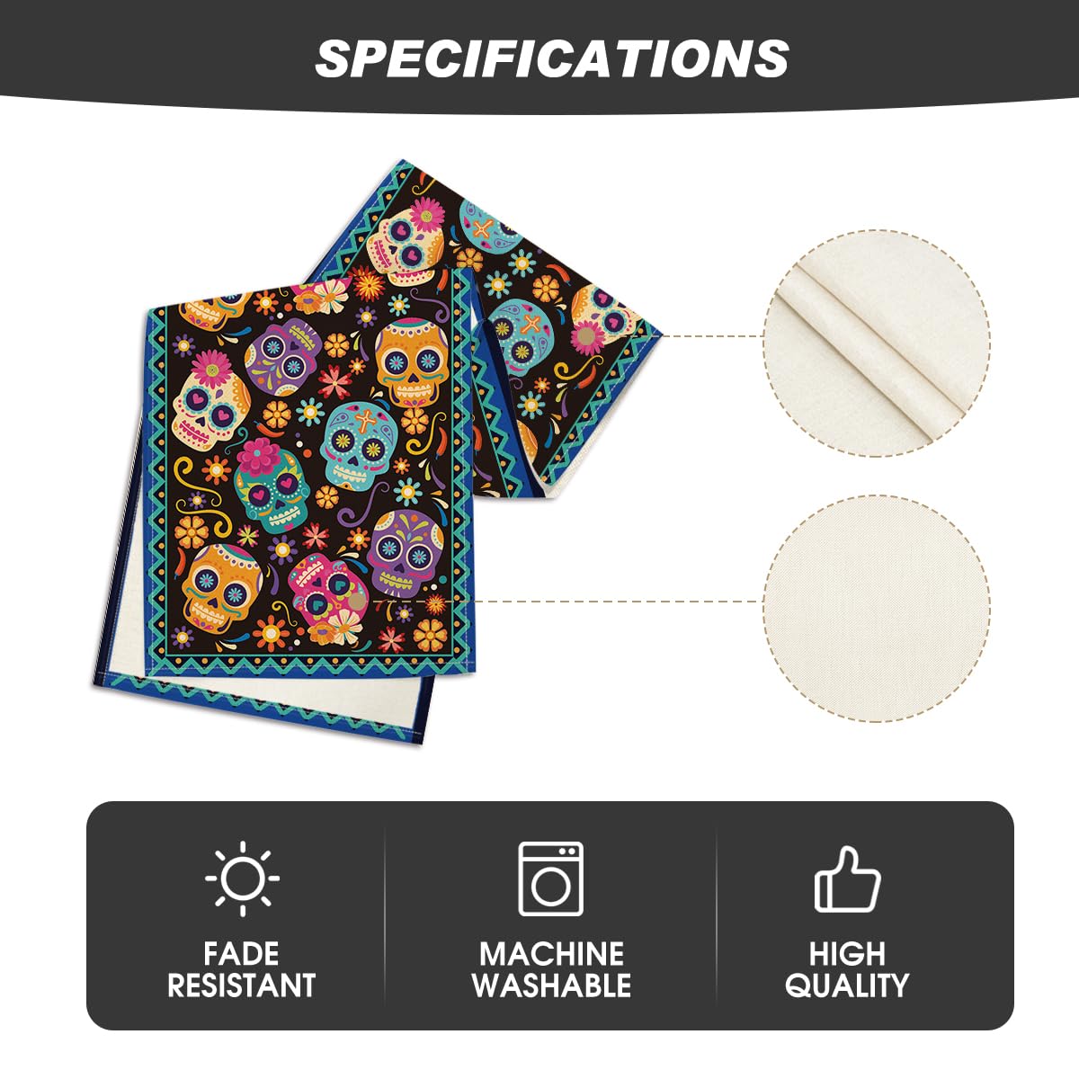 Artoid Mode Suger Skulls Floral Day of The Dead Table Runner, Halloween Seasonal Kitchen Dining Table Decoration for Home Party Decor 13x108 Inch