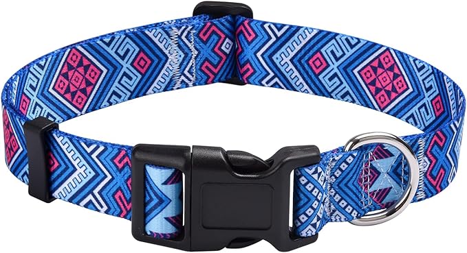 Mihqy Dog Collar with Bohemia Floral Tribal Geometric Patterns - Soft Ethnic Style Collar Adjustable for Small Medium Large Dogs(Blue Ethnic Style,XS)