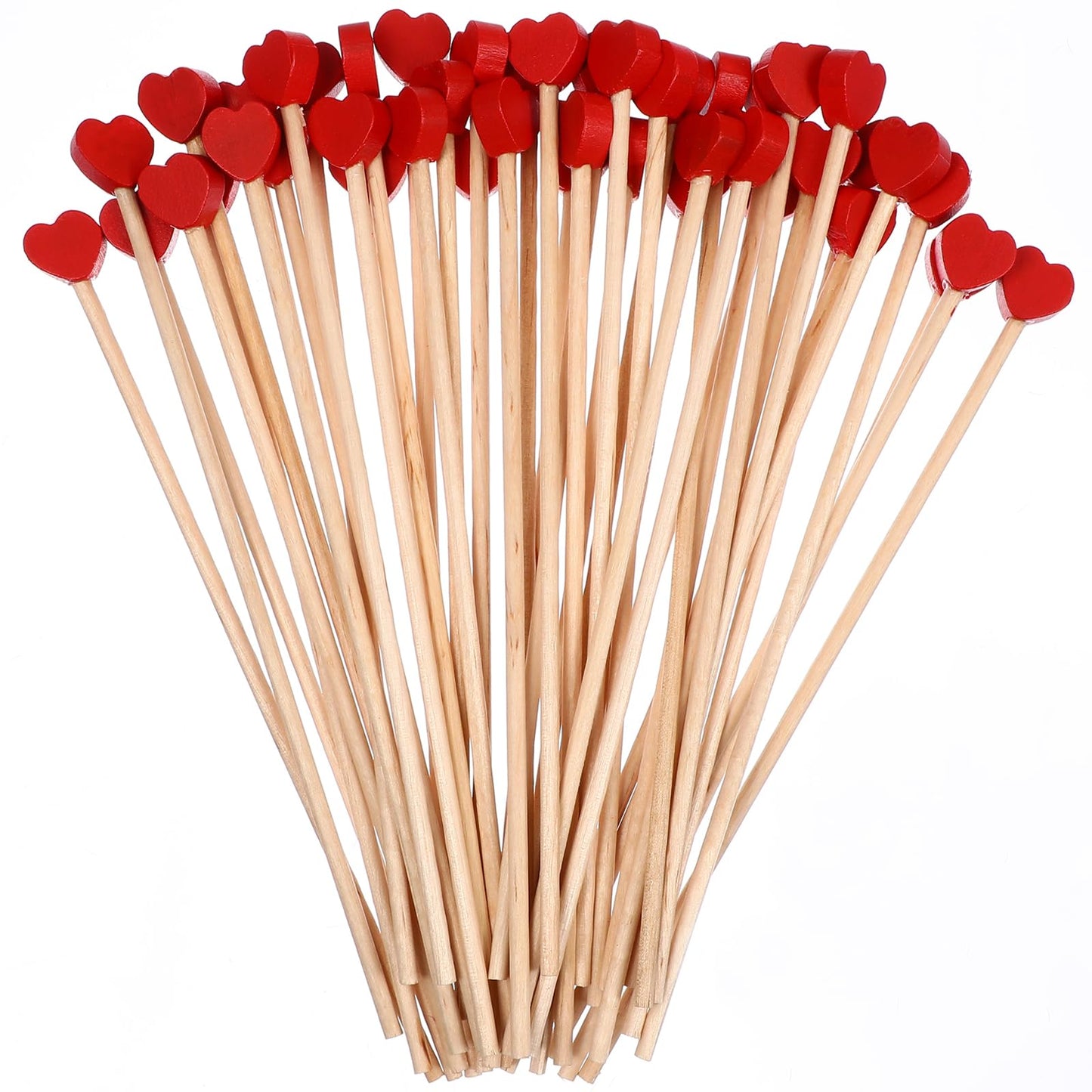 Cabilock 100 Pcs Wooden Coffee Stirrers 6.1 Inch Red Heart Stirring Sticks Creative Coffee Stir Sticks Disposable Stir Sticks Drink Stirrers for Coffee Cocktail Valentine's Day