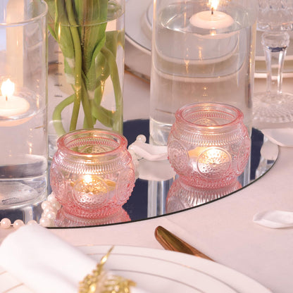 LAMORGIFT 24 Pcs Pink Candle Holder for Bridal Shower, Wedding Table Decorations- Floral Style Pink Votive Candle Holder, Centerpieces for Birthday, Engagement Party Decor