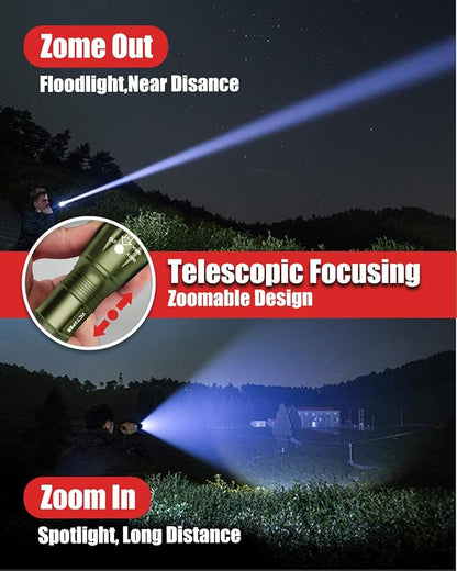 Victoper LED Flashlight 2 Pack Green, Bright Tactical Torch High Lumens 5 Modes, Waterproof Zoomable Flash Light for Outdoor, Birthday Gifts for Men, Dorm Room Hiking Camping Essentials Gear for Guys