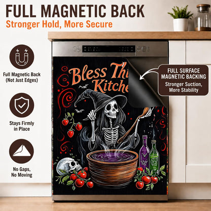 Dishwasher Magnet Cover Flower, Halloween Witches Magnetic Dishwasher Covers Decorative for The Front Panel, Refrigerator Magnets Decorative Cover Sticker Decal Kitchen Decor 23x26 Inch