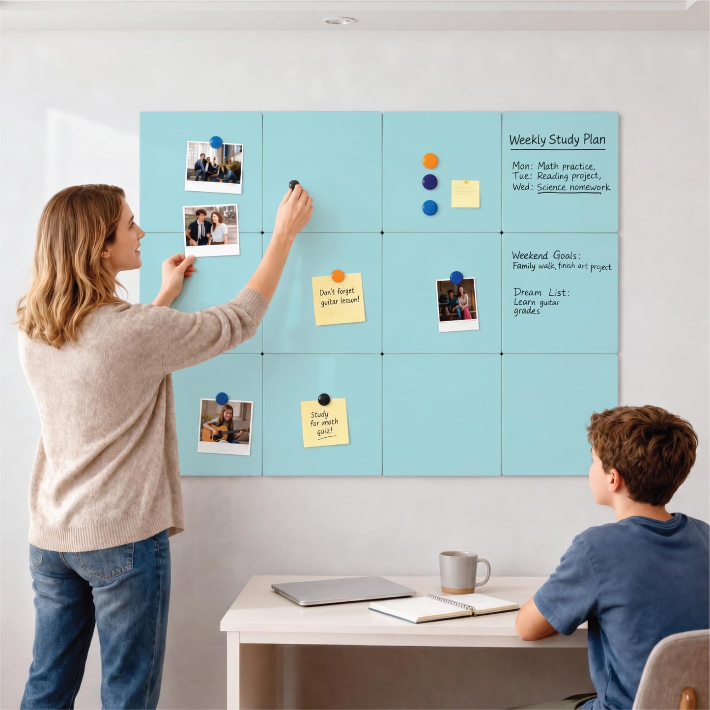 Comix Magnetic Board, 12 Pack Magnetic Whiteboard for wall, 11.8 x 11.8 Inches Dry Erase Board for Kids, Students, White Board Dry Erase Set for Fridge, Office and Home, Light Blue
