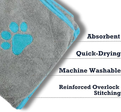 Country Living Large Gray and Teal Microfiber Dog Bath Towel - Quick-Drying, Absorbent, Durable, and Machine Washable, Embroidered Paw Print, 48" x 22" for All Dog Sizes