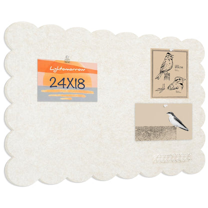 Lightomorrow Scalloped Bulletin Board, 24 x 18 Inches Felt Pin Board - Decorative Cork Alternative for Wall, Foldable Picture Self-Adhesive Vision Prayer Board with 20 Pushpins - Oatmeal