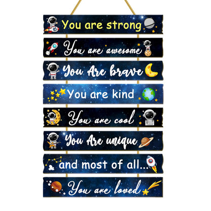 Rutiyoka Outer Space Themed Room Decor for Boys Bedroom Wall Inspirational Art Kids Wood Decorations Little Boy Nursery Toddler Sign