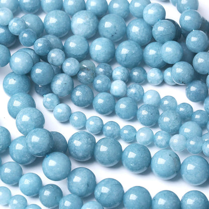 Blue Chalcedony Natural Stone Beads Gems Round Loose Beads Jewelry Making DIY Bracelet Necklace Accessory 1 Strand 36PCS 10MM 15"