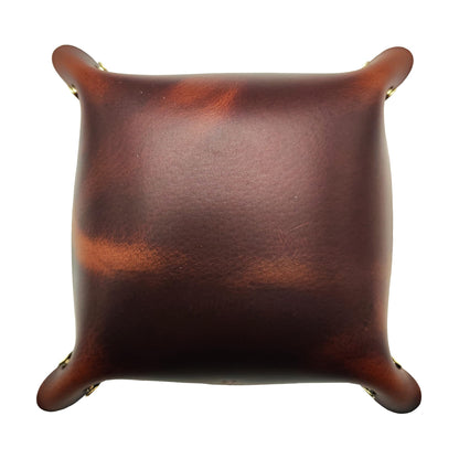WOBACWVO Leather Valet Tray Entryway Catchcall Tray Nightstand Organizer Storage for Wallets Watches Keys Holder Dish Bowl Coins Office Desk Accessory (Antique Brown-Oil Wax Leather).