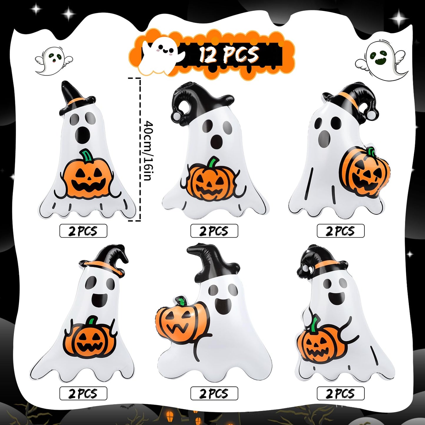 Larber 12 Packs 16 Inches Halloween Inflatable Ghost Outdoor Decorations PVC Inflatable Hanging Ghost Ornaments Blow Up Ghost for Halloween Party Yard Garden Outdoor Decoration