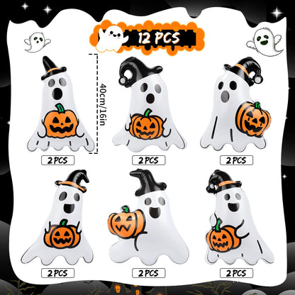 Larber 12 Packs 16 Inches Halloween Inflatable Ghost Outdoor Decorations PVC Inflatable Hanging Ghost Ornaments Blow Up Ghost for Halloween Party Yard Garden Outdoor Decoration