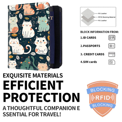 ETLKJVBL Exquisite Passport Holder for Travel Accessory, Leather Passport Cover with Space for Documents and Family Photos, Travel Passport Wallet for Women and Men Pattern Design(Cute Cats)