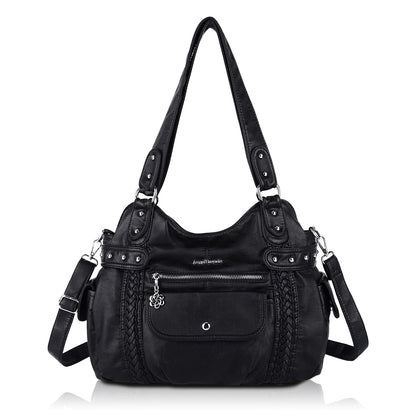 Angel Barcelo Large Purses for Women Soft PU Leather Hobo Bag for Women Shoulder Bag Black