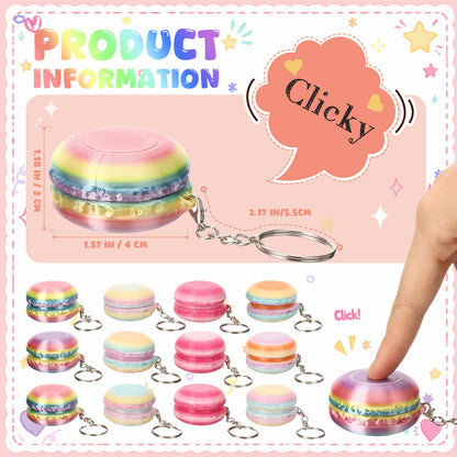Kenning 12 Pcs Macaron Clicker Fidget Keychain, 3D Sensory Clicker Fidget Toys Decompression Button Relief Gifts for Adults, Coworkers, Summer, Graduation, Office & Party Favors