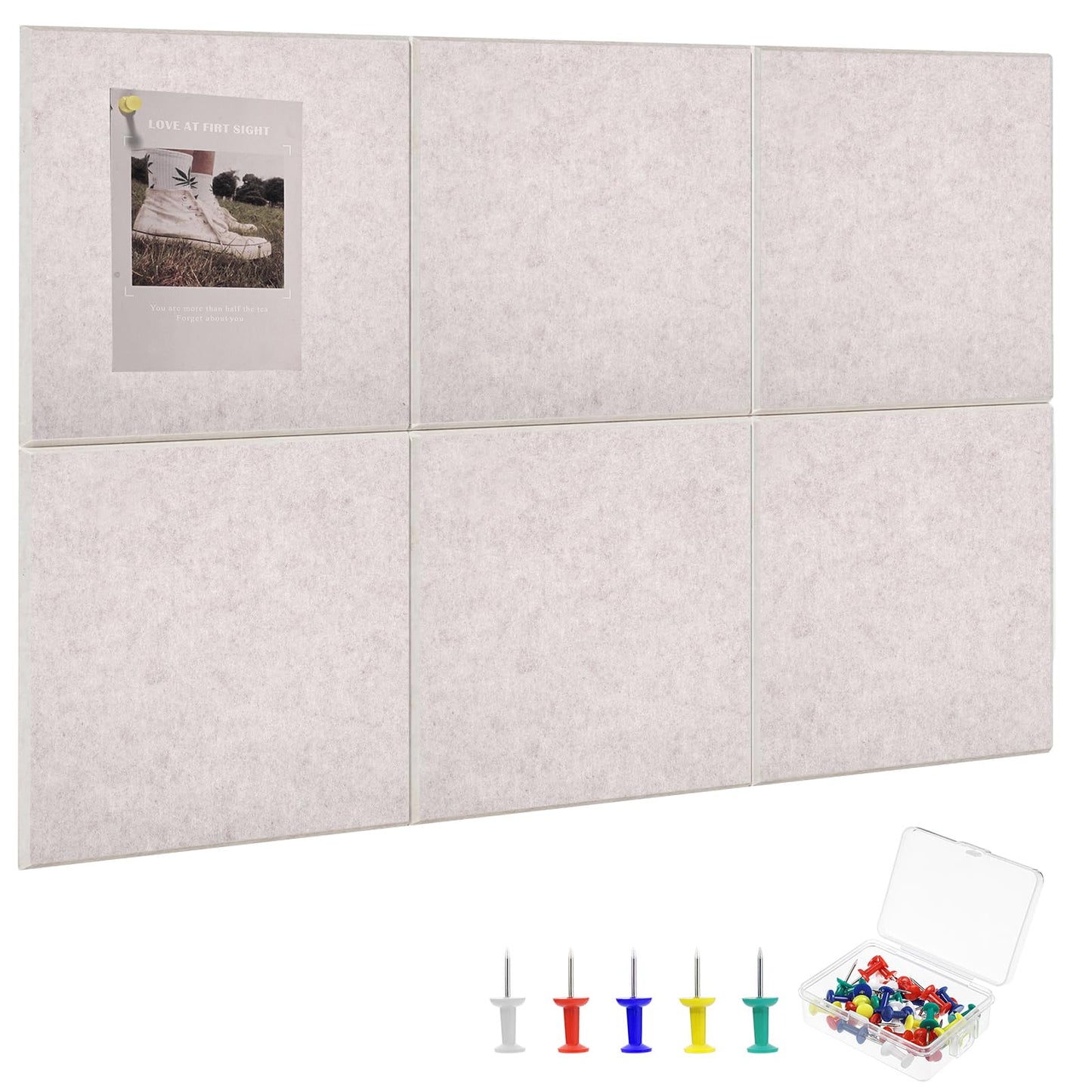 Large Cork Board 36" x 24", 6 Pack Felt Bulletin Board with 30 Pushpins, Cork Boards Alternative with Self-Adhesive Strips, Felt Wall Tiles Pin Boards for Walls Office Home School Decor-Light Tan