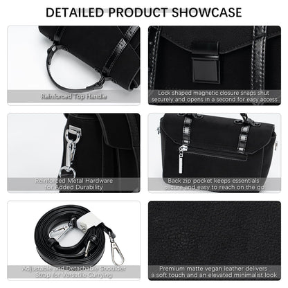 ALEX&MIA Women's Small Top-Handle Handbag – Vegan Leather Mini Satchel Bag, Fashionable Crossbody and Shoulder Bag, Perfect for Daily and Work Use (Black)
