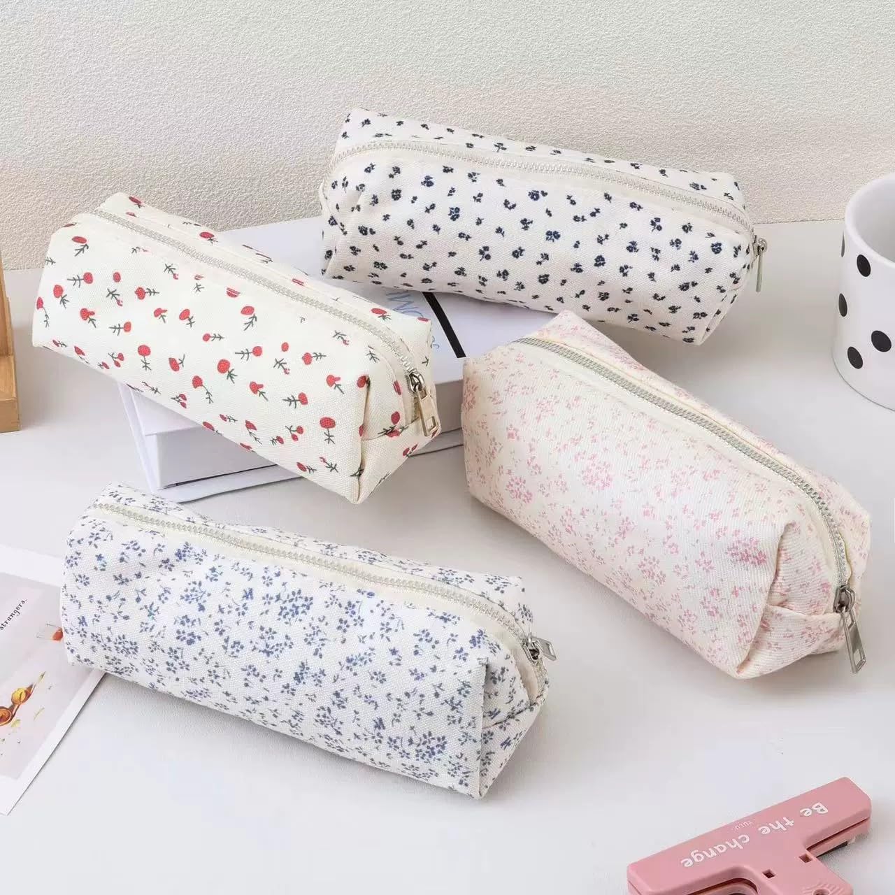OZAOZ Cute Pencil Case Aesthetic Student Pencil Pouch Coin Pen Pouch Cosmetic Bag Office Stationery Organizer For Kids Teen School (Z-Blue floral)
