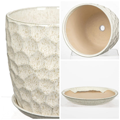 Hollyone White Ceramic Pot for Plants Flowers Ceramic Planter with Drainage Hole and Saucers 8 + 6.5 Inch Set of 2 Glaze Round Flower Plant Pot for Indoor Outdoor Large Succulent Orchid Flower Pot