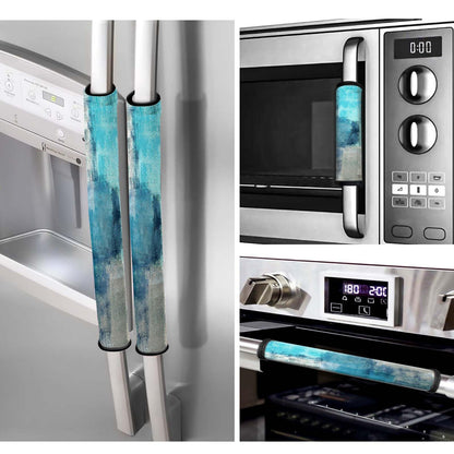 MCALK 4 Pc Turquoise Kitchen Handle Covers Set, Turquoise Refrigerator & Teal Microwave Handle Covers, Suitable for Ovens and Dishwashers, Washable, Durable, Anti-Slip, Abstract Art Decor