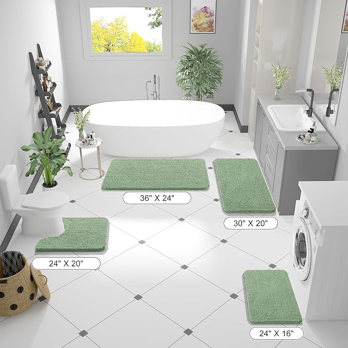 OLANLY Bathroom Runner Rugs 70x24, Soft Absorbent Chenille Bath Rugs, Rubber Backing Quick Dry, Machine Washable Long Bath Mats for Bathroom Floor, Tub and Shower, Home Decor Accessories, Sage Green