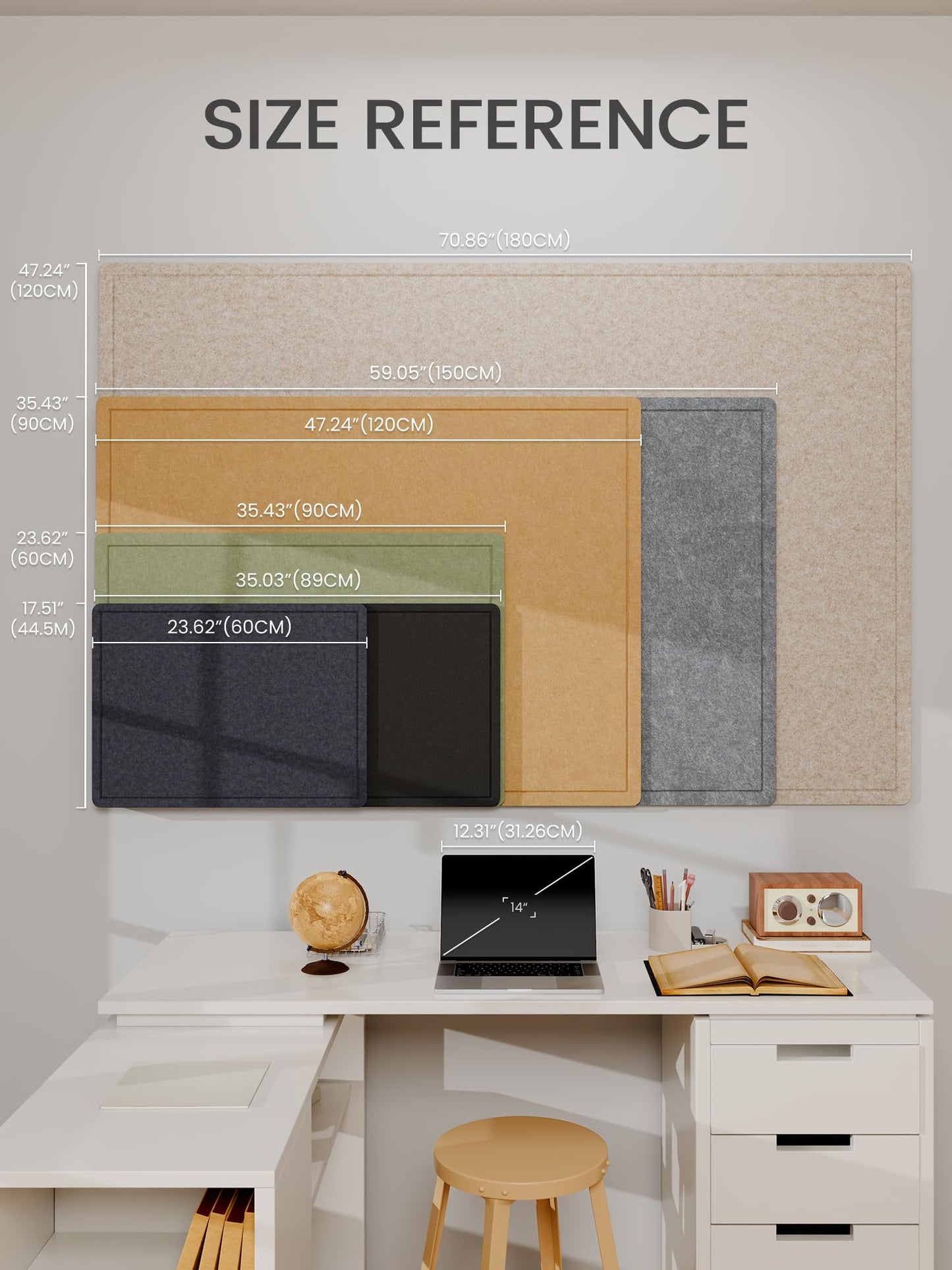 Fluxynara Bulletin Board,35.4" x 23.6" Cork Board Alternative with 12 Safe Removable Adhesive Tabs, Foldable Felt Pin Board for Home Office, Classroom, Bedroom,Entryway for Walls—Blue Gray