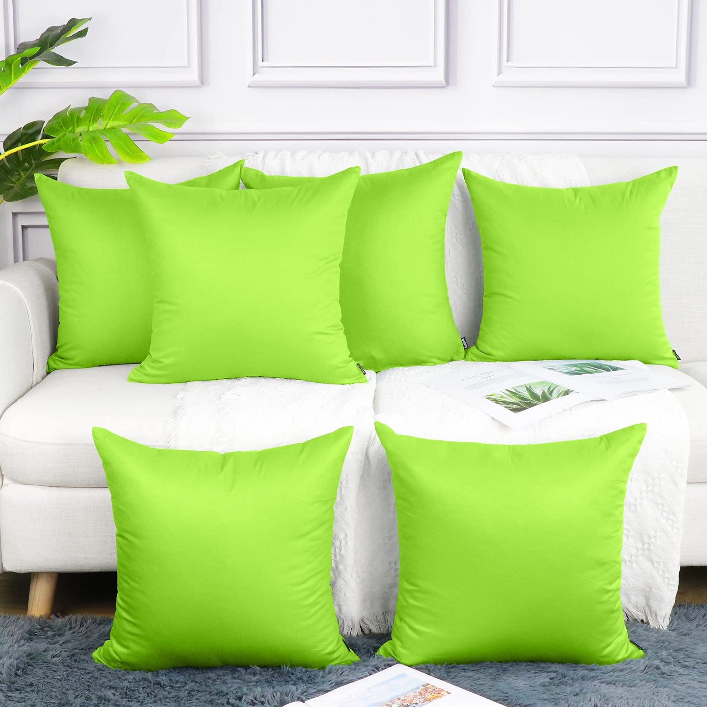 Coddsmz 6 Pack Decorative 100% Cotton Pillow Covers Square Cushion Cover Solid DIY Throw Pillowcase for Home Bed Sofa Halloween Christmas,Light Green,6 Pack-20" x 20"/50x50cm