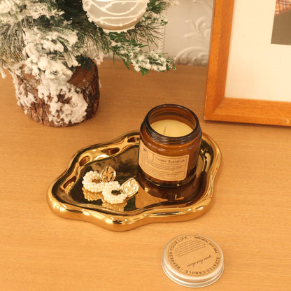 CCINPPY Ceramic Jewelry Tray Trinket Dish, Decorative Cloud Vanity Key Tray for Women, Ring Holder Dish, Cute Jewelry Plate Bowl Room Decor Aesthetic, Gold, Medium