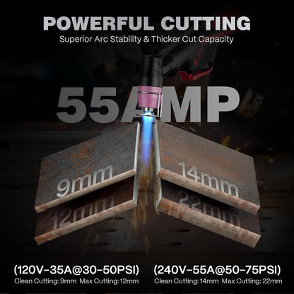 ARCCAPTAIN iControl CUT55 Prolux Plasma Cutter Machine, [APP Control] 55 Amp Non-Touch Pilot Arc, 120V/240V, Upgraded LED Display, Grid Cutting, Rust Removal, Air Pressure Detection for Home DIY