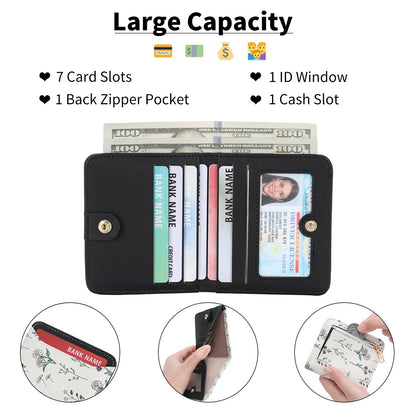 GAEKEAO Small Wallet for Women RFID Leather Bifold Slim Card Holder Cute Flower Wallet for Women with Zipper Coin Pocket