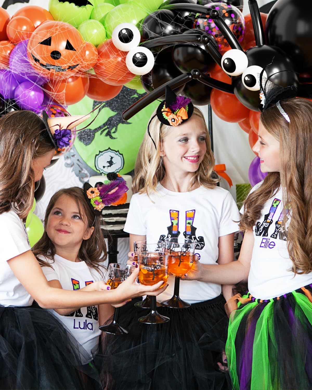 136Pcs Halloween Balloon Garland Arch Kit with Purple Black Orange Green Eyes Balloons, Bats, Spider Web for Halloween Party Decorations