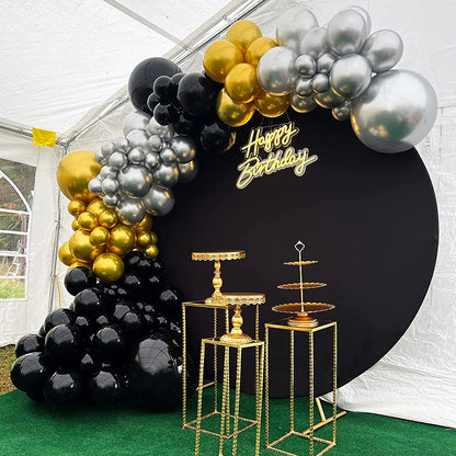 6.5x6.5ft Black Round Backdrop Cover, Polyester Fitted Circle Arch Background Stand Cover for Wedding Birthday Party Bridal Baby Shower Photography Halloween Decorations