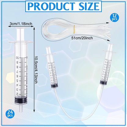 Threlaco 24 Pcs Hydraulic and Pneumatic Kit 10ml Plastic Syringe with 12 Pcs 20in Vinyl Handy Tubing for Science and Engineering Projects for Back to School Classrooms Scientific Labs