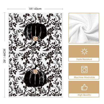 Artoid Mode Black Polka Dot Pumpkin Fall Kitchen Towels Dish Towels, 18x26 Inch Farmhouse Leaves Autumn Decoration Hand Towels Set of 2