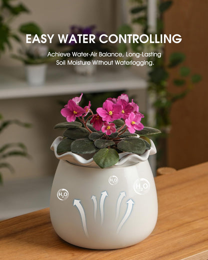 Fayoula Self Watering Plant Pot, 6 Inch African Violet Pots Maintenance, Ceramic Self-Watering Planter for Indoor Plants - Ideal Flower Pot for Thriving Indoor Gardens, White