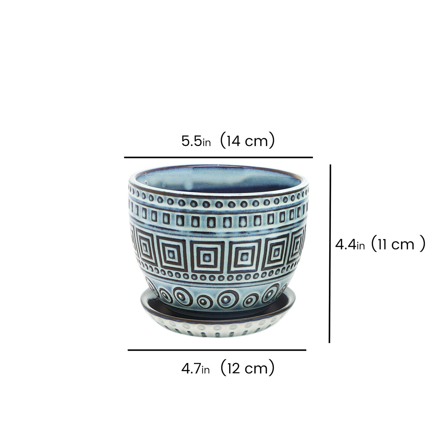 CHAMARKS Ceramic Plant Pots. Flower Pots for Plants. Planter Pots with Drainage Holes and Saucers for Indoor Plants. 5.5 inches Wide, 4.3 inches Deep. Set of 2.