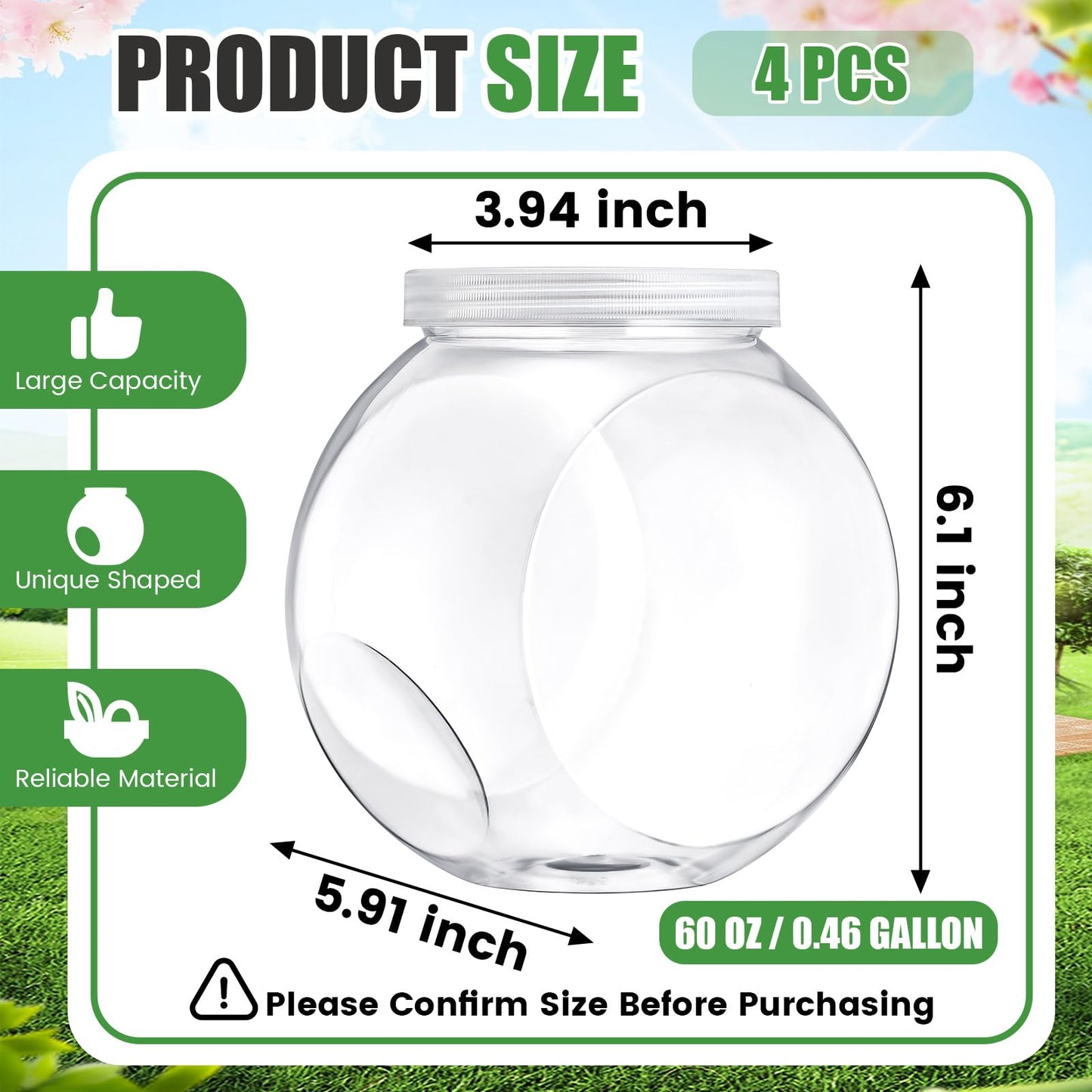 Willinglong 4 Pcs 60 oz Plastic Candy Jar with Lid for Candy Buffet Large Storage Jar Clear Food Storage Canisters Kitchen Countertop Container for Cookies Snacks Indoor Outdoor