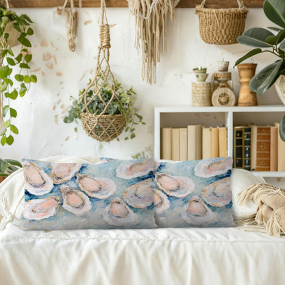 JOQUXI Pastel Blue Oyster Pillow Covers 12x20, Preppy Beach Room Decor, Coastal Ocean Beachy Aesthetic Seashell Lumbar Throw Pillow Covers for Girls Dorm Apartment Bedroom, Set of 2