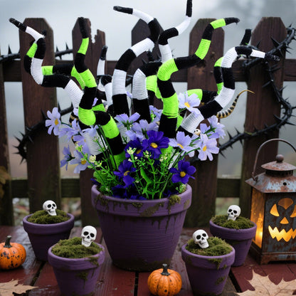 Yalikop 16 Pcs 14 inch Halloween Decoration Halloween Plant Stakes Spooky Nightmare Worms Black and White Striped Plant Tentacle Picks for Front Porch Lawn Garden Decor