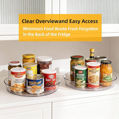 2 Pack Lazy Susan 10 inch Turntable for Spice Organization | Clear BPA-Free Plastic Rotating Organizer for Kitchen Cabinet, Pantry, Countertop, Fridge | 360-Degree Rotating Base