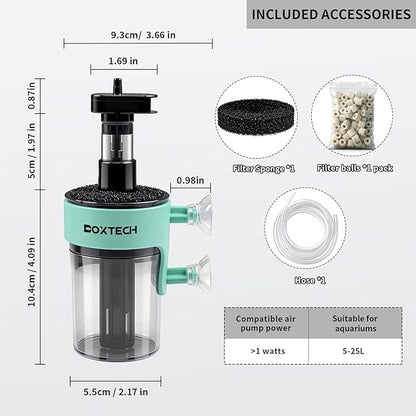 UPETTOOLS 3-in-1 Aquarium Filter, Small Fish Tank Filter with Aeration Filtration & Bio-Filtration, Submersible Aquarium Filter for 5-7 Gallons Tanks